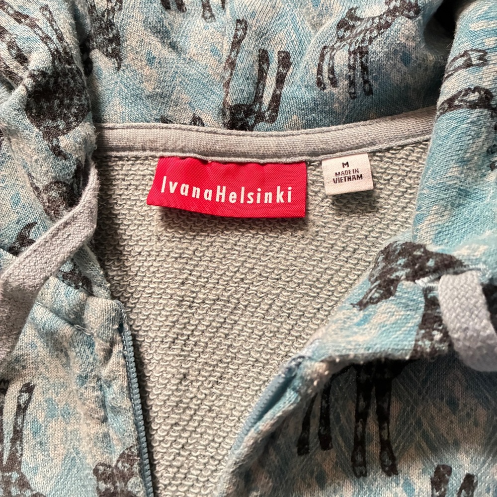 Uniqlo Ivana Helsinki Womens Hoodie Blue Full Zip Black Deer Print Size M - Picture 3 of 8
